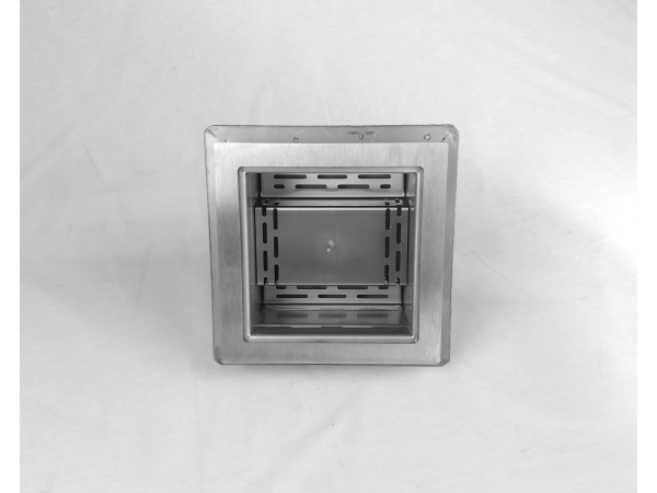 Talni sifon komplet s čelno ploščo debeline 5mm s PERFORIRANIM VZORCEM (AVTOPOVOZNO) in prirobnico za hidroizolacijo 300x300x128mm INOX Ø50mm vertikalno